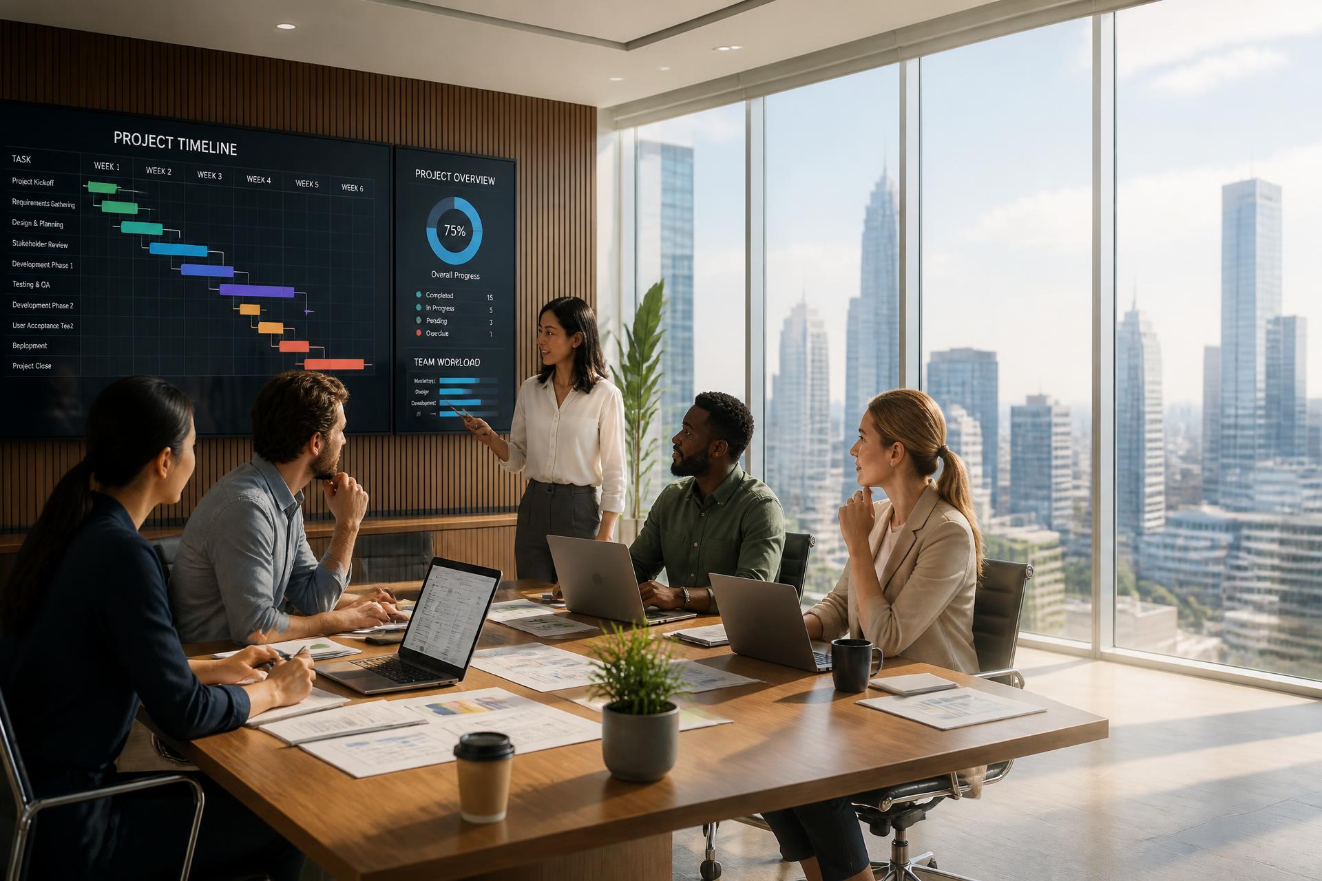 Akif Project Labs team collaborating with a client organization in a modern office boardroom