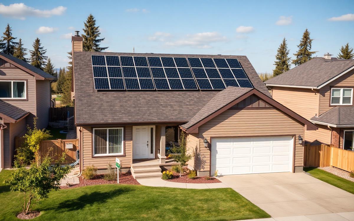 Alberta family home with rooftop solar panels on a clear sunny day